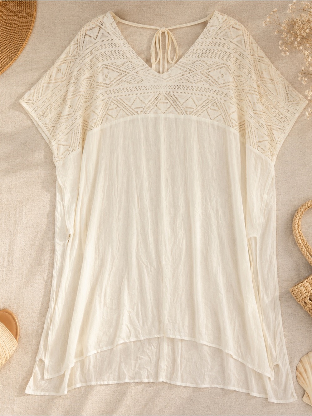O'Neill Cream Crochet Yoke Swim Coverup
